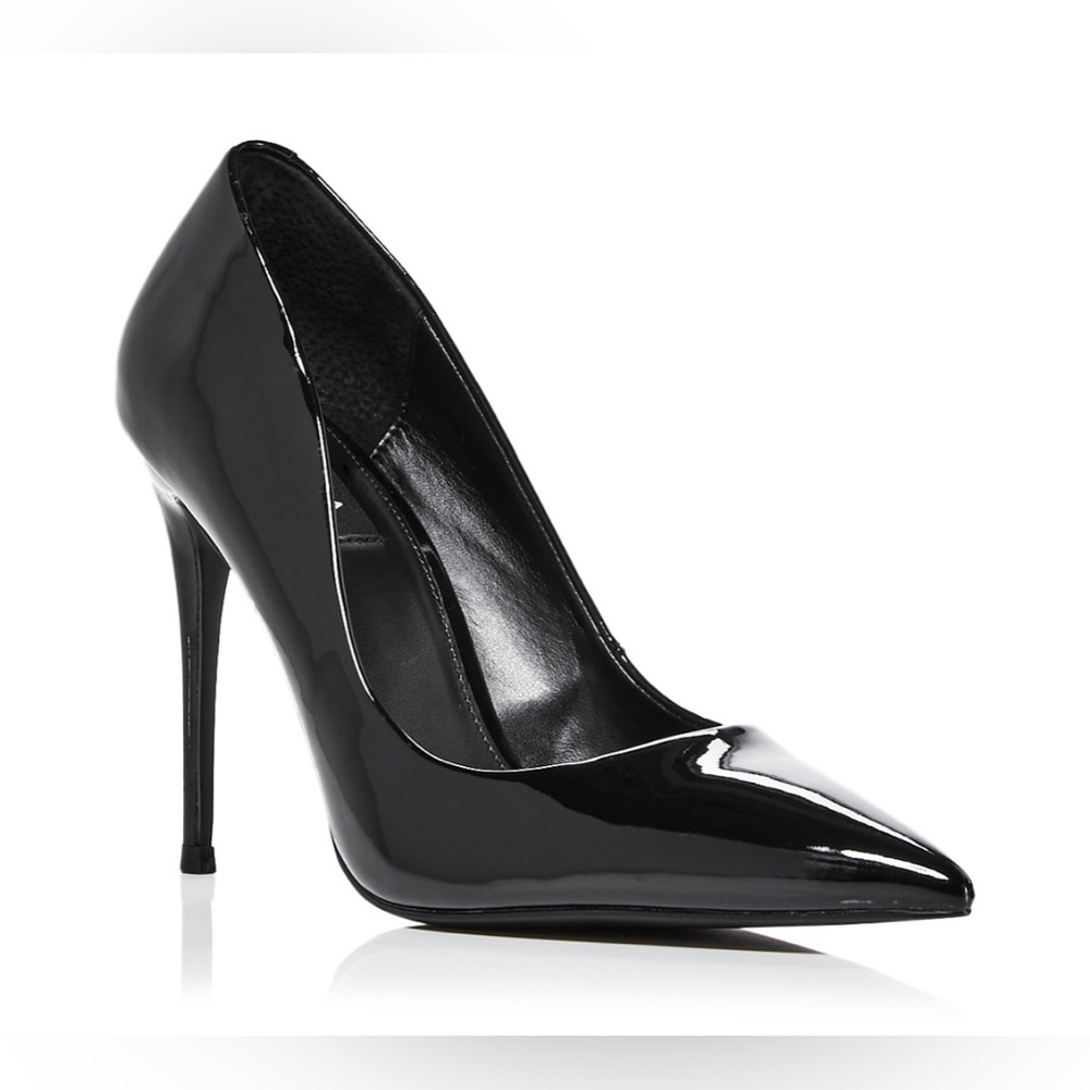 Bloomingdale’s Aqua Black Faux Patent Leather High Heel Pumps